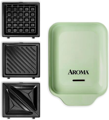 AROMA® 3-in-1 Panini Press و Sandwich Grill و Waffle Maker مع لوحات مغلفة بالسيراميك القابلة للإزالة in Kuwait