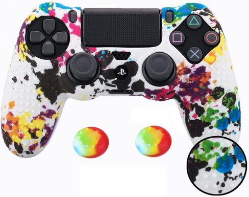 PS4 Controller Camouflage Skin with 2 Thumb Grips, Anti-Slip Silicone Grip Cover Protector Case Compatible with Sony Playstation PS4 Slim/PRO 4 DualShock Controller (Sticker Bomb) in Saudi Arabia