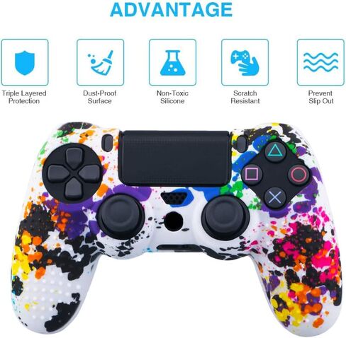 PS4 Controller Camouflage Skin with 2 Thumb Grips, Anti-Slip Silicone Grip Cover Protector Case Compatible with Sony Playstation PS4 Slim/PRO 4 DualShock Controller (Sticker Bomb) in Saudi Arabia