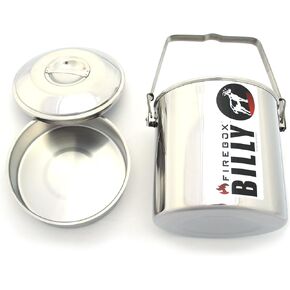 Firebox Locking Bail Handle Camping Pot, Billy Can Bushcraft Kit - Zebra Loop Handle Pot SS Handle Clips (Installed)