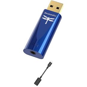 AudioQuest DRAGONFLYCOBG USB Digital-to-Analog Converter - Cobalt Blue with an AudioQuest DRAGONTAILUSBC USB-A Female to C-Male Adaptor (2019)