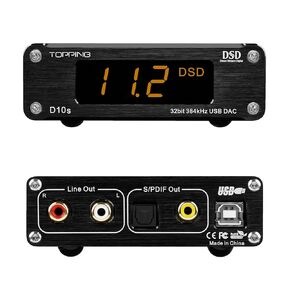 TOPPING D10s USB DAC, XMOS XU208 ES9038Q2M DSD256 PCM 32Bit/384kHz, USB to RCA Coaxial and Optical Outputs, Hi-Res Audio Decoder for Desktop PC/Phone (D10S-Black)
