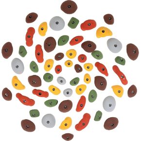 Atomik Climbing Holds Set of 60 Bolt-On Steep Wall Footholds, Crimpers, Jugs, Pinches, Slopers in Assorted Earth Tones