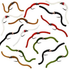 Squirmy Wormy Fly Fishing Set – Barbless Wet Worm Flies for Trout, Panfish, Bass