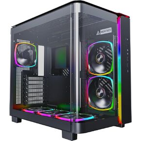 MONTECH King 95 PRO Dual-Chamber ATX Mid-Tower PC Gaming Case, High-Airflow, Toolless Panels, Sturdy Curved Tempered Glass Front, 6 ARGB PWM Fan Pre-Installed with Fan Hub, Black