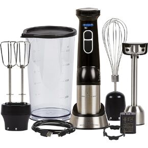 Emeril Everyday Blender & Beyond Immersion Hand Blender, Cordless with Charging Station, Whisk and Double Beater Included.