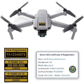 Mavic Air 2 - DJI - FAA Drone Identification Bundle - Labels (3 Sets) + FAA UAS Registration ID Card for Commercial Pilots + 3 to 12 Battery Labels