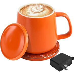 Self-Heating Ceramic Mug with 15W Wireless Charger Coaster - Auto On/Off Gravity-Induction Cup Warmer, 12.8 oz, Up to 131F/55C Coffee Mug for Office Home (Navy Blue)