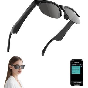 AI Translator Smart Glasses with Bluetooth Audio, Photochromic Lenses, Voice Assistant, Open-Ear Sunglasses for Men and Women, Real-Time Translation, 110+ Languages Supported (Black)