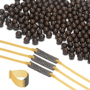 200pcs Clay Slingshot Ammo with 10pcs Slingshot Replacement Band for All Insert Slingshot, 10mm Sling Shot Ammo Balls for Hunting Outdoor Shooting&Target Practice