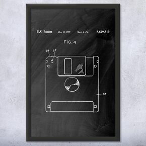 Framed Floppy Disk Print, Programmer Gift, Computer Science Art, IT Tech Gift, Floppy Disk Art Print, Computer Decor Black Chalkboard (11x17)