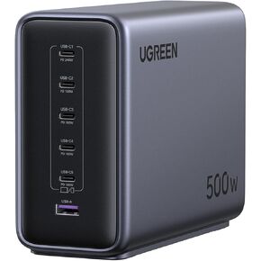 UGREEN Nexode 500W GaN Fast Charging Station - 6 Ports USB-C & USB-A, 240W Single Port, Smart Temperature Control, Space-Saving Design, for Laptops, Phones, and More