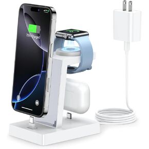 30W محطة شحن سريعة لأجهزة Apple - Adadpu 3 في 1 USB C Charger Stand For iPhone 16 15 Pro Max Plus & Airpods 4 ، Dock Wireless Charger Dock متوافق مع Apple Watch Ultra/10/9/8/7/6/5/4/3/2/SE
