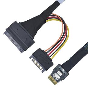 PCIe 4.0 Slim SAS SFF-8654 4i to U.2 SFF-8639 NVMe SSD Cable Adapter with 15 Pin SATA Power, 1.6ft (50cm)