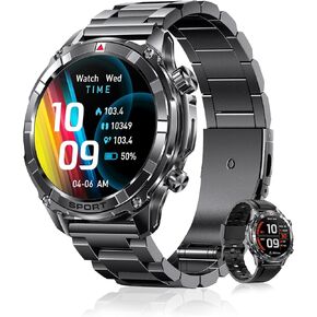 Smart Watches for Men with Bluetooth&Flashlight,1.52" IP68 Waterpro Men's Smart Watch,500mAh 100+ Sport Modes with Heart Rate/Sleep Monitor Fitness Trackers Compatible Android iOS(2 Straps)