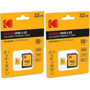 Kodak 32GB Class 10 UHS-I U1 MicroSDHC بطاقة مع محول 10x سرعة الكتابة (حزمة 2)
