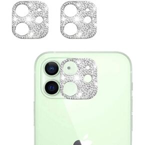 [2 Pack] Bling Crystal Camera Lens Protector for iPhone 11/iPhone 12 mini, Glitter Diamond Rear Camera Cover 3D Bling Diamond Lens Cover(iPhone 11/12 mini-Silver)