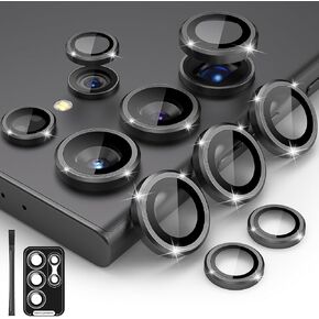 Compatible for Galaxy S25 Ultra Camera Lens Protector Individual Aluminium Alloy Ring 9H Tempered Glass Camera Cover for Samsung Galaxy S25 Ultra CD Black