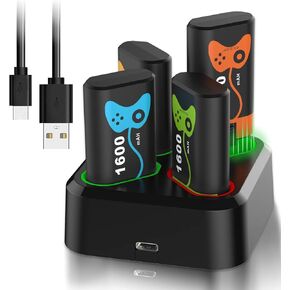 4 x 1600mAH Rechargeable Battery Packs for Xbox One Controller Battery Packs with Charger Dock USB Charger Station for Xbox Series X|S, Xbox One S/One X/One Elite (Size 2)