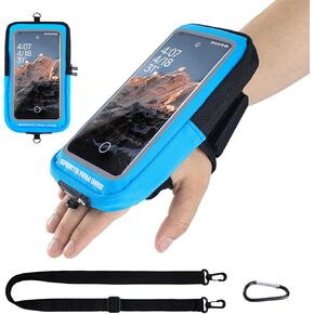 Wristband Phone Holder for Running Crossbody Phone Clear Touchscreen Pouch Purse for Sport with Carabiner Clip Cell Phone Armband Suitable for Fitness Cycling Hiking (Black)