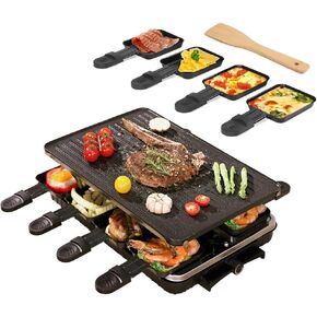 YUEWO Raclette Grill 2 in 1 BBQ Grill with Reversible Non-stick Grill Plate Outdoor & Indoor Electric BBQ Grill 1300W Temperature Adjustable