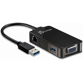 j5create USB to VGA Adapter- USB 3.0/2.0 & Gigabit Ethernet Multi Monitor Display Hub | External Graphics Card Converter | 5 Gbps Transfer Speed | 1080p HD Video Playback | 2048 x 1152 @ 32 bit