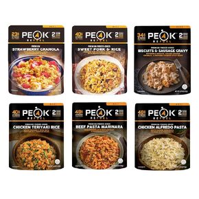 Peak Refuel Variety Meal Kit | 239g Protein | 4920 Calories | 100% Real Meat | Premium Freeze Dried Backpacking & Camping Food | 2 Servings | Ideal MRE Survival Meal