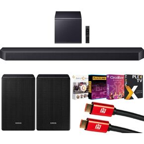 Samsung Q Series Soundbar HW-Q900F 7.1.2 CH SPERWOOFER (2025) Q-Symphony Bundle مع SWA-9500S المتحدثين الخلفيين اللاسلكيين ، FERMARE SMART USA Premiere Movies و 2x 4K HDMI كابل