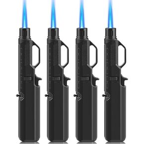 4 Pack of Torch Lighter, Windproof Adjustable Jet Flame, with Safety Lock, Long Refillable Butane Torch Lighters for Grill, Camping, Candle, Stove (NO GAS)