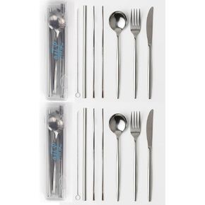 2 Pack of 6-in-1 Portable Utensil Silverware Set With Case - Stainless Steel Cutlery Set | Lightweight, Dishwasher Safe - Good for Kids, School, Travel, Camping