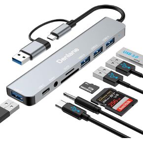 USB C HUB USB HUB 3.0 للكمبيوتر المحمول ، ترقية 8 في 2 USB الخائن مع USB-C/4 USB موسع المنفذ ، فتحة بطاقة TF/SD ، محول الصوت 3.5 مم ، USBC USB Dongle للكمبيوتر الشخصي/MAC/MACBOOK/جهاز الكمبيوتر المحمول/iPad/جهاز الكمبيوتر اللوحي