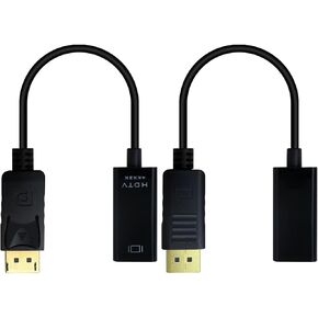 جديد 2 x Black DisplayPort to HDMI Adapter 4K Unidirectionport ، موصل Gold Plated] يربط كمبيوتر أو كمبيوتر محمول أو أجهزة مع DisplayPort إلى شاشة ، تلفزيون مع منفذ HDMI