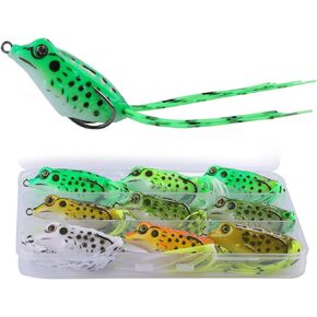 9PCS Frog Lure Kit - Topwater Fishing Lures for Bass, Snakehead & Freshwater Fish | 4.5CM 5G Soft PVC Baits with Weedless Hooks - Perfect for Dense Vegetation | Ideal Lure Set for Anglers inSaltwater
