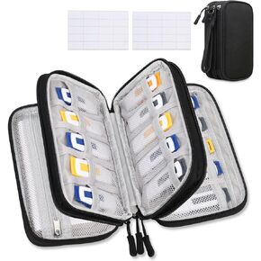 Lacdo USB Flash Drive Case with Labels, USB Case Organizer Thumb Drive Holder Portable Storage Bag Large Capacity for SanDisk/Samsung Flash Drives Jump Drive Memory Stick, SD Card, Cable, Black