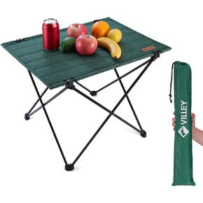 VILLEY Folding Camping Table with Carry Bag, Portable Lightweight Beach Table with Oxford Fabric and Reinforced Aluminum Panel for Outdoor, Camping, Picnic, Backyards, BBQ