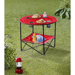 The Lakeside Collection Portable Folding Picnic Table with Bench Storage for Tailgating - Red