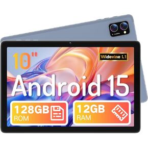 جهاز لوحي ، Android 15 Tablets 10 بوصة مع ذاكرة وصول عشوائي 12 جيجابايت+128 جيجا بايت تخزين+2 تيرابايت من بطاقة TF متوسعة ، أوكترا ، 1280*800 HD Touch Screen Computer Tablet ، عمر بطارية طوله 10 ساعات ، Wi-Fi & Bt 5.0 ، اللون الأزرق الرمادي