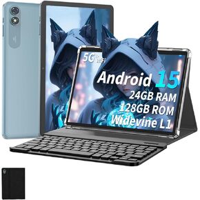 2025 Tablet, 10 inch Android 15 Tablet with Keyboard, 24GB RAM+128GB ROM(1TB Expand), Octa Core, 5G/2.4G WiFi, 8000mAh, BT V5.0, with Case, Mouse, Stylus, Split-Screen(Black)