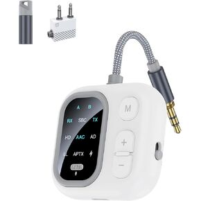 Airplane Bluetooth Adapter for 2 Headphones, Bluetooth Transmitter Receiver with AptX Low Latency Dual Link, TSNAM 3.5mm AUX Wireless Audio Adapter for TV, Car, Home Stereo, Gym