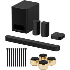 Sony BRAVIA Theater System 6 5.1ch Dolby Atmos Soundbar System Bundle with Subwoofer Isolation Feet and Cable Ties (3 Items)