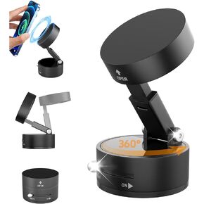 Upgraded Vacuum Magnetic Phone Stands - [ 360° Rotation & Foldable] Design, Waterproof Height Adjustable Mini Strong Suction Magnetic Phone Mount,For iPhone,All Phones (Car/Gym/Airplane/Any Surface)