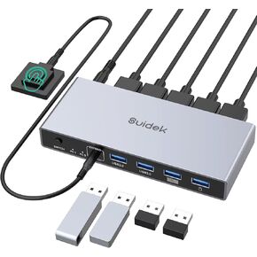Displayport KVM Switch 2 Computers 1 Monitor, 8K@60Hz 4K@144Hz USB 3.0 DP KVM Switches for Two Computers Share one Screen with 4 USB Ports, Includes Desktop Controller and 5V Power Adapter