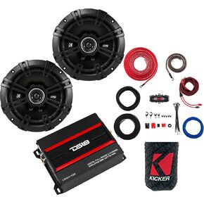 KICKER Speakers and Amp Package of 3 Items: 6.5" DS 2-Way Speakers with 240W 2-Channel Amplifier and Complete 8AWG Wiring Kit