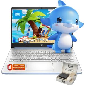 HP 2025 14" Laptop Computer - HD Thin and Light Laptop • Intel 4-Core N150 • Win 11 Pro • 1-Year Microsoft Office 365 & External DVD Drive • 16GB RAM • 128GB UFS + 256GB Micro SD • Bluetooth • Wi-Fi