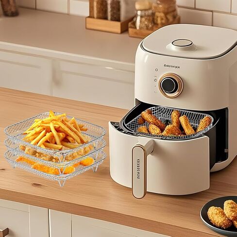 8 inch Air Fryer Rack 3-Layer Stackable 304 Stainless Steel, 360° Circulation Heating, Multi-Use Dehydration Rack, Accessories for Gourmia, Cosori, Instant Vortex, Ninja Foodi (Inner Size >8.5 inch) in Saudi Arabia