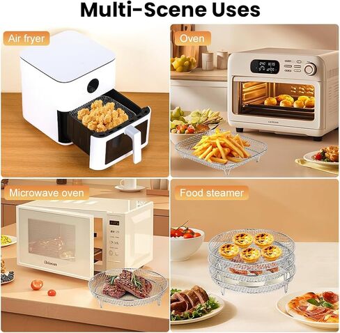 8 inch Air Fryer Rack 3-Layer Stackable 304 Stainless Steel, 360° Circulation Heating, Multi-Use Dehydration Rack, Accessories for Gourmia, Cosori, Instant Vortex, Ninja Foodi (Inner Size >8.5 inch) in Saudi Arabia
