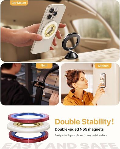 2025 [sability max] قبضة الهاتف المغناطيسي [Ring Ring والمغناطيس ذو الوجهين ثنائي الوجه] ePhone Ring Monder متوافق مع Magsafe iPhone 16 Pro Max 15 14 13 12 Samsung S25 ، إلخ ، ملحقات الصالة الرياضية ، الأسود in Kuwait