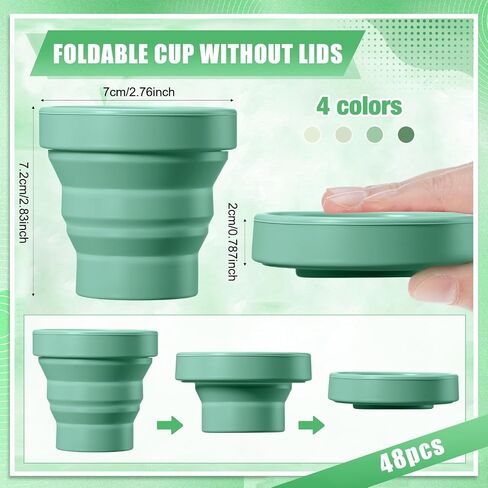 48 Pcs Silicone Collapsible Travel Cup Reusable Foldable Camping Cup Portable Expandable Drinking Mug for Traveling Outdoor Hiking (Green Color) in Saudi Arabia