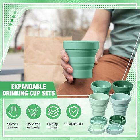 48 Pcs Silicone Collapsible Travel Cup Reusable Foldable Camping Cup Portable Expandable Drinking Mug for Traveling Outdoor Hiking (Green Color) in Saudi Arabia
