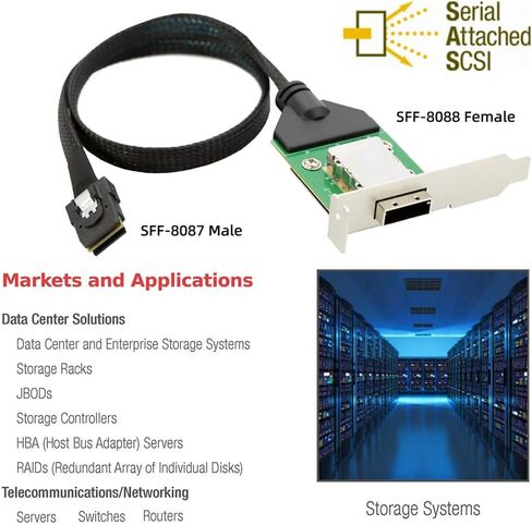 NFHK خارجي صغير SAS SFF-8088 ذكر إلى SFF-8088 أنثى تمديد كابل PCBA مع قوس منخفض in Saudi Arabia